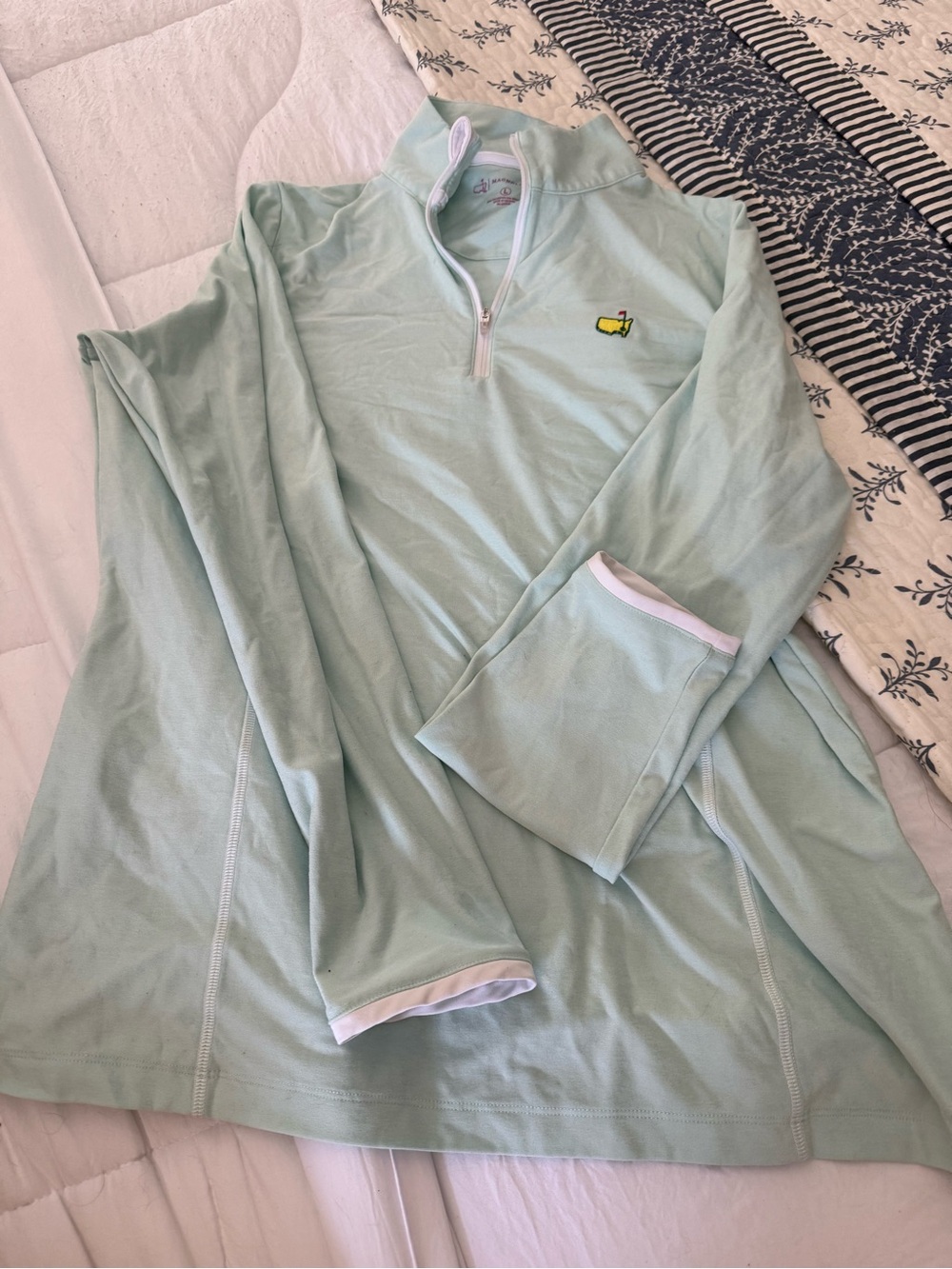 MASTERS Magnolia Light Mint Quarter-Zip Pullover with Yellow Logo